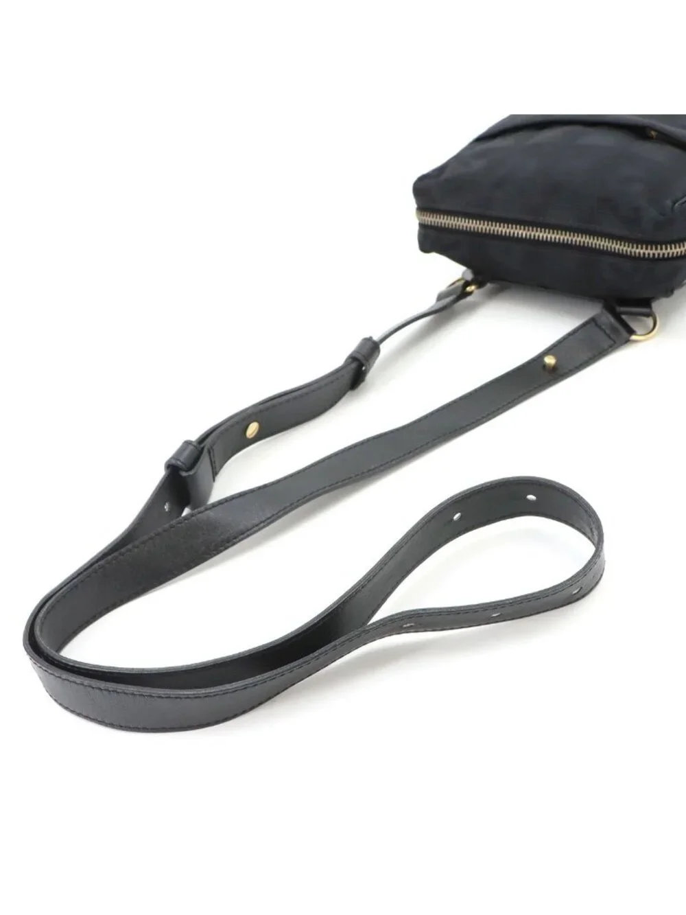 Chanel New Travel Line Shoulder Bag Nylon Jacquard Leather Black